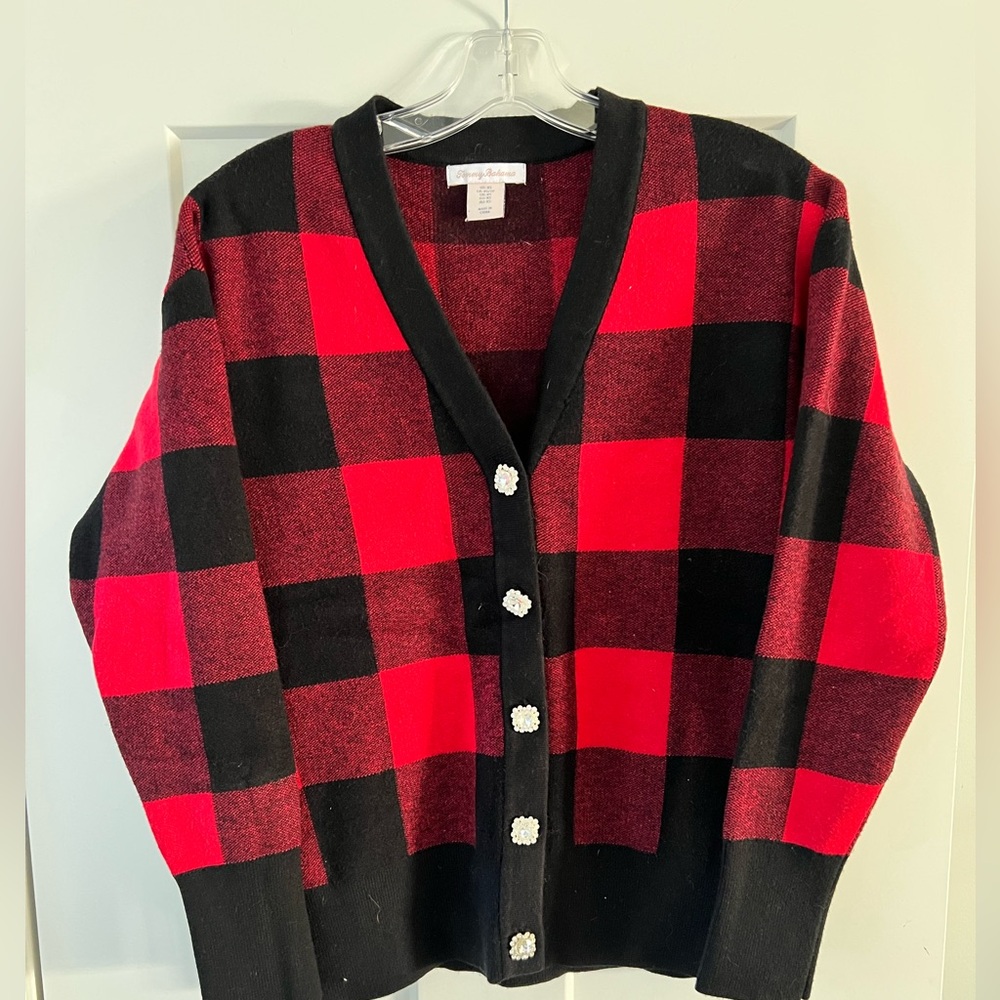 Tommy Bahama Jewel Button Plaid Cardigan